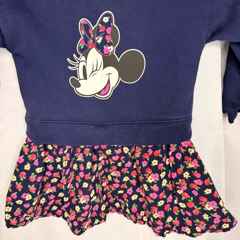 Baby Gap Disney Minnie Mouse Navy Blue Floral Sweatshirt Dress Kids‎ 3 Years